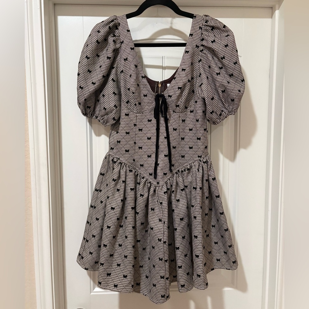 Sofie the Label Bows of Enchantment Mini Dress Puff Sleeve Brown Small NWT - Picture 5 of 16